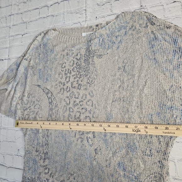 Sioni Womens Abstract Animal Print Open Knit Dolman Sleeve Sweater Beige Blue M - Picture 9 of 10
